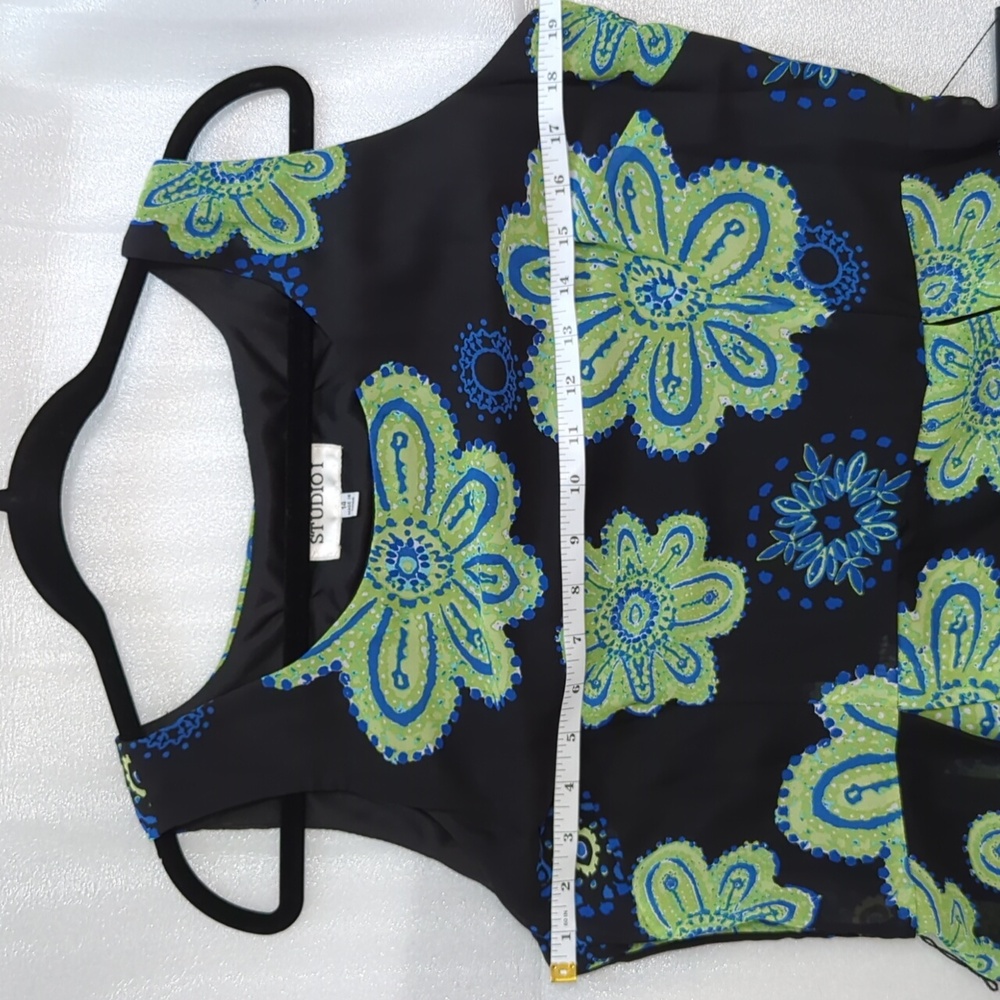 NWOT Studio I Women's 2 Piece Black Floral Chiffon Dress With Blue Jacket Size14 - Picture 5 of 9
